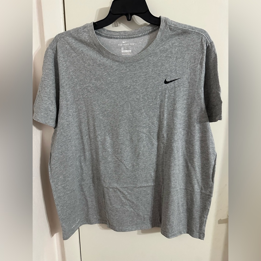 Nike Heather Gray Short Sleeve Dri-FIT Tee with Black Swoosh
